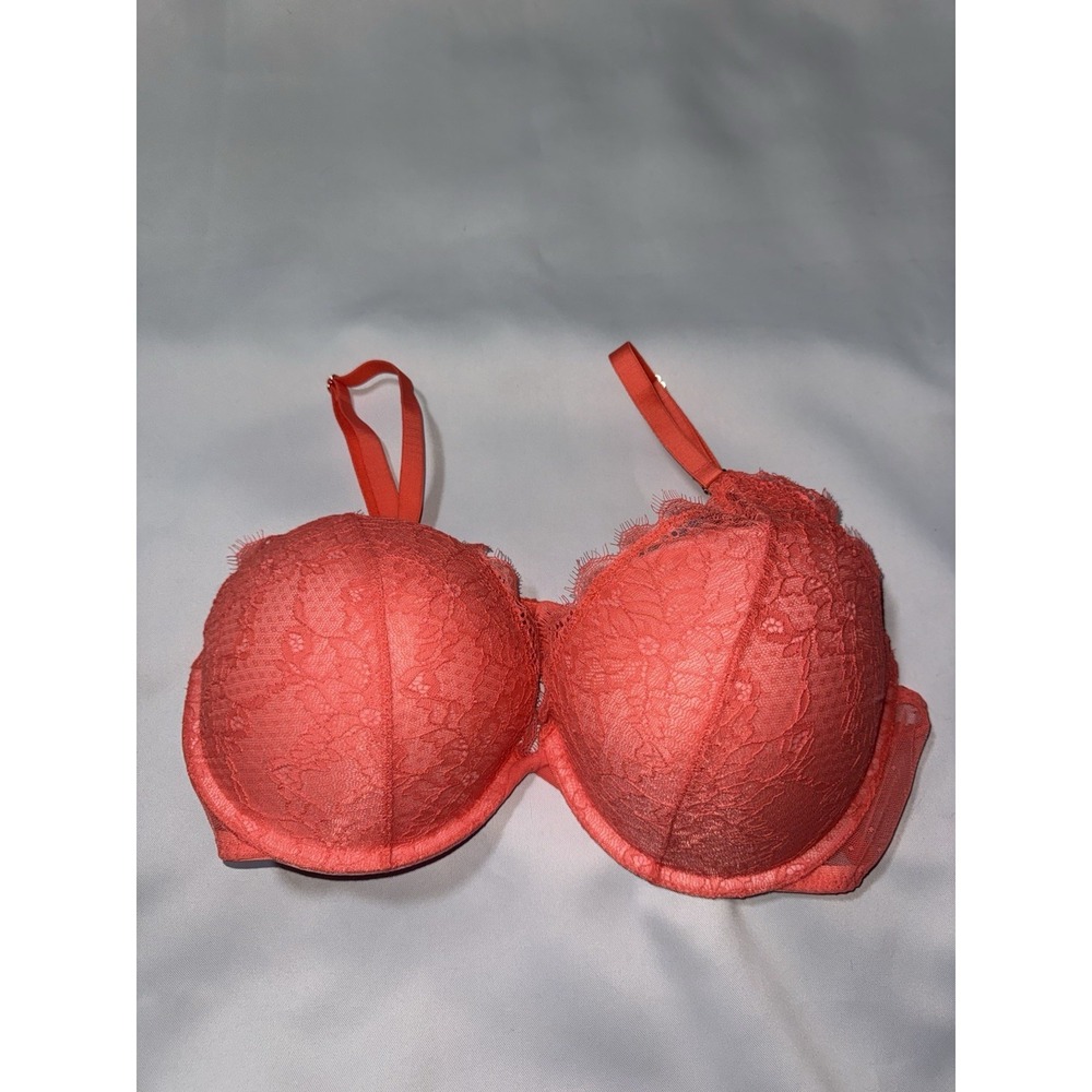 Gilligan & O'Malley Bra Push Up 38d Deep Coral  Lace Padded Underwire Clasp Back